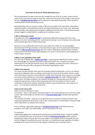 instructions to choose an online marketing course