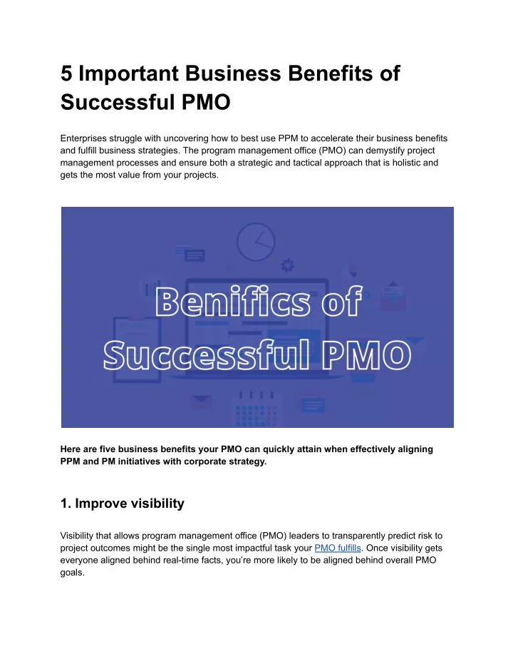 5 important business benefits of successful pmo