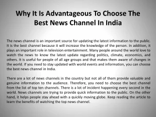 Why It Is Advantageous To Choose The Best News Channel In India