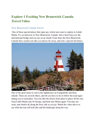 Explore 1 Exciting New Brunswick Canada Travel Video
