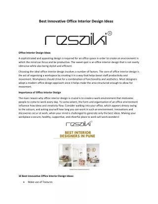 Office Interior Designers in Pune at Resaiki