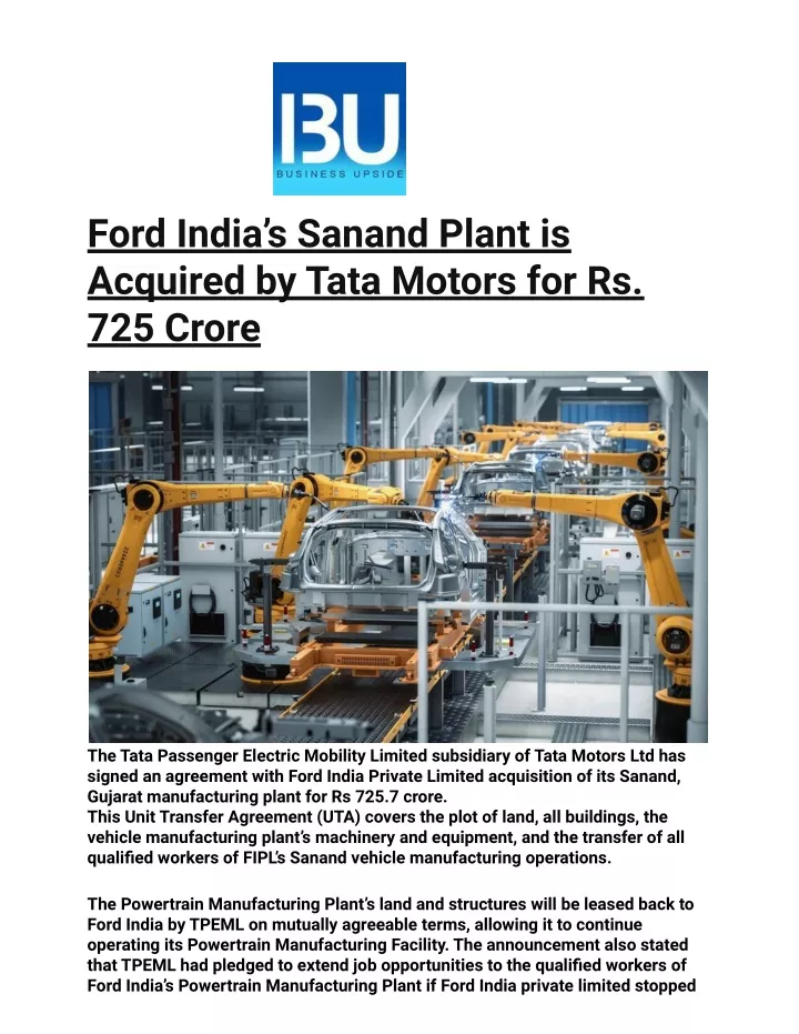 ford india s sanand plant is acquired by tata