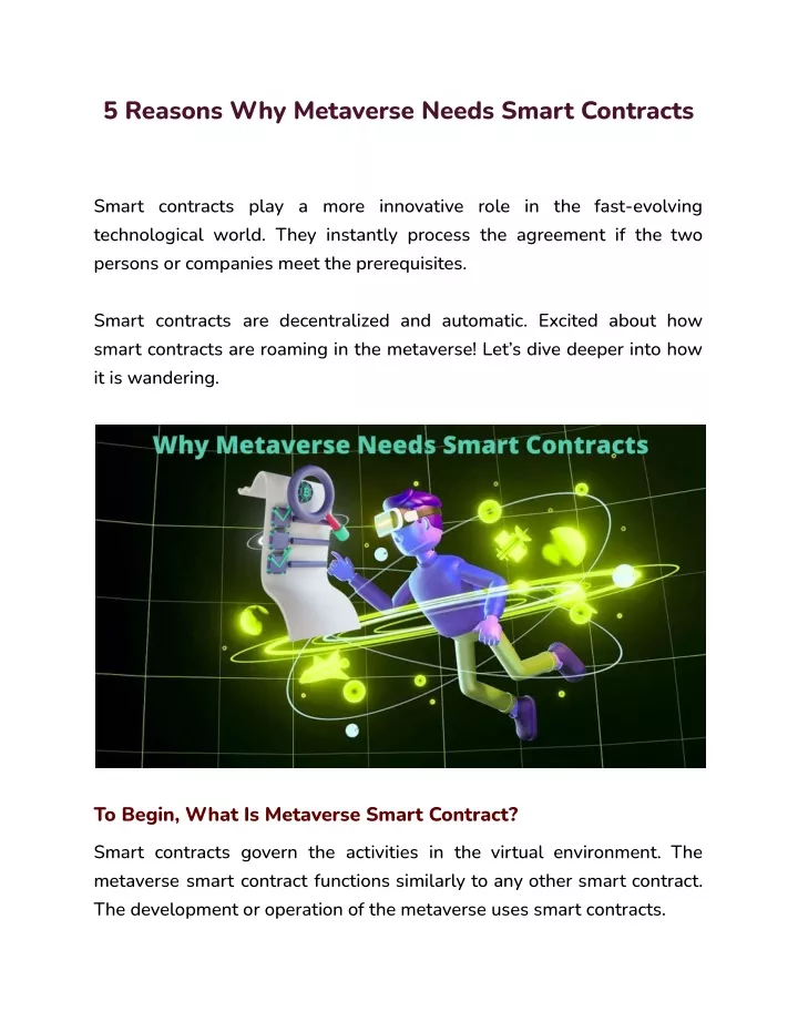 5 reasons why metaverse needs smart contracts