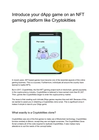 Introduce your dApp game on an NFT gaming platform like Cryptokitties