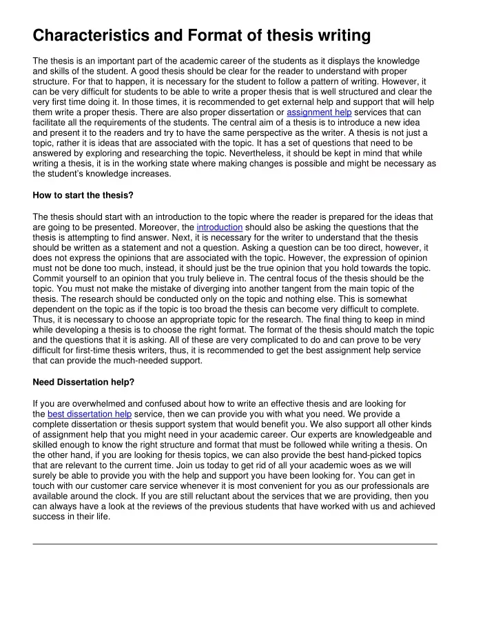 characteristics and format of thesis writing