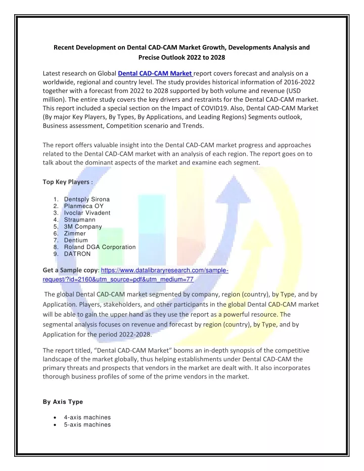 recent development on dental cad cam market