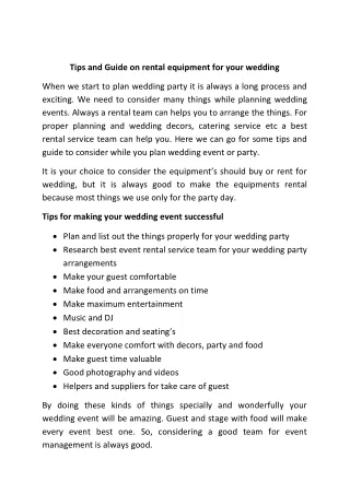 Tips and Guide on rental equipment for your wedding
