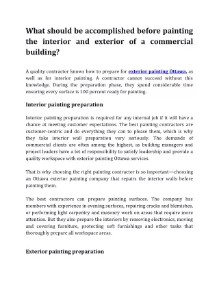 What should be accomplished before painting the interior and exterior of a commercial building