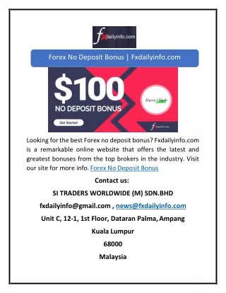 Forex No Deposit Bonus | Fxdailyinfo.com