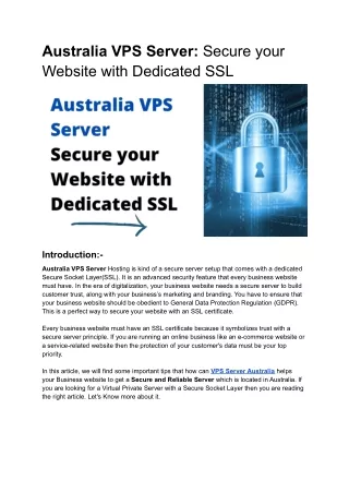 Australia VPS Server Secure your Website with Dedicated SSL