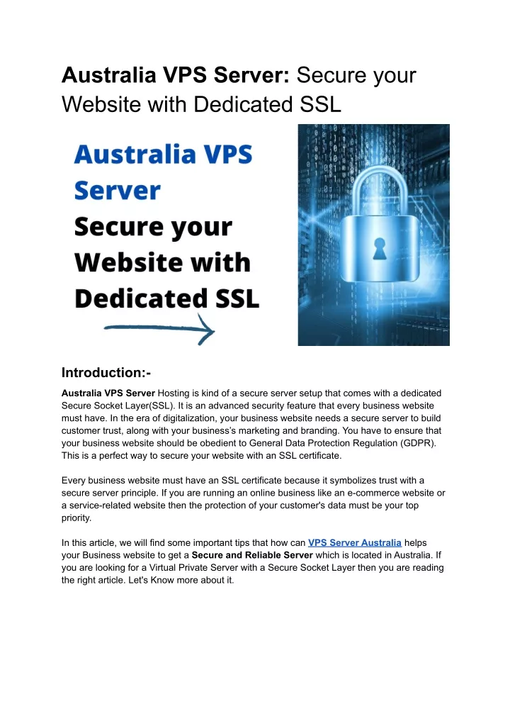 australia vps server secure your website with
