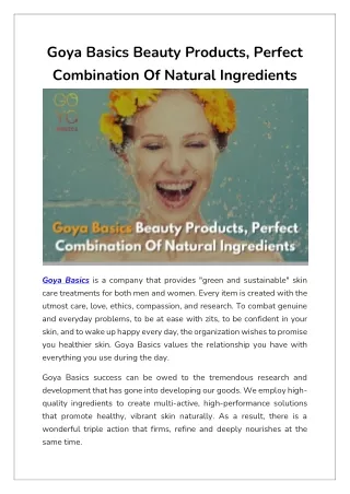 Goya Basics Beauty Products, Perfect Combination Of Natural Ingredients