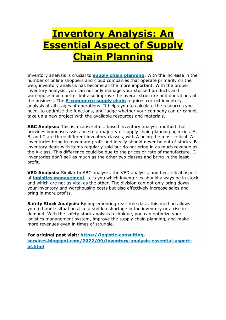 inventory analysis an essential aspect of supply
