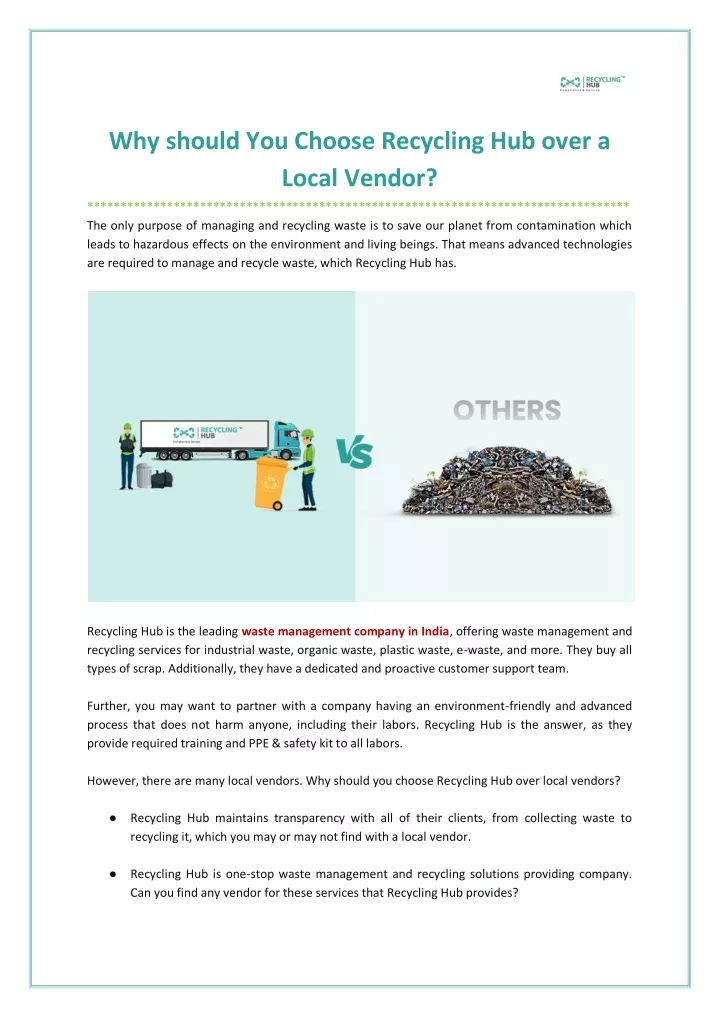 why should you choose recycling hub over a local