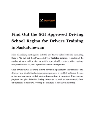 Find Out the SGI Approved Driving School Regina for Drivers Training in Saskatchewan