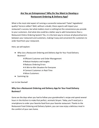 Are You an Entrepreneur? Want to Develop a Restaurant Ordering & Delivery App?