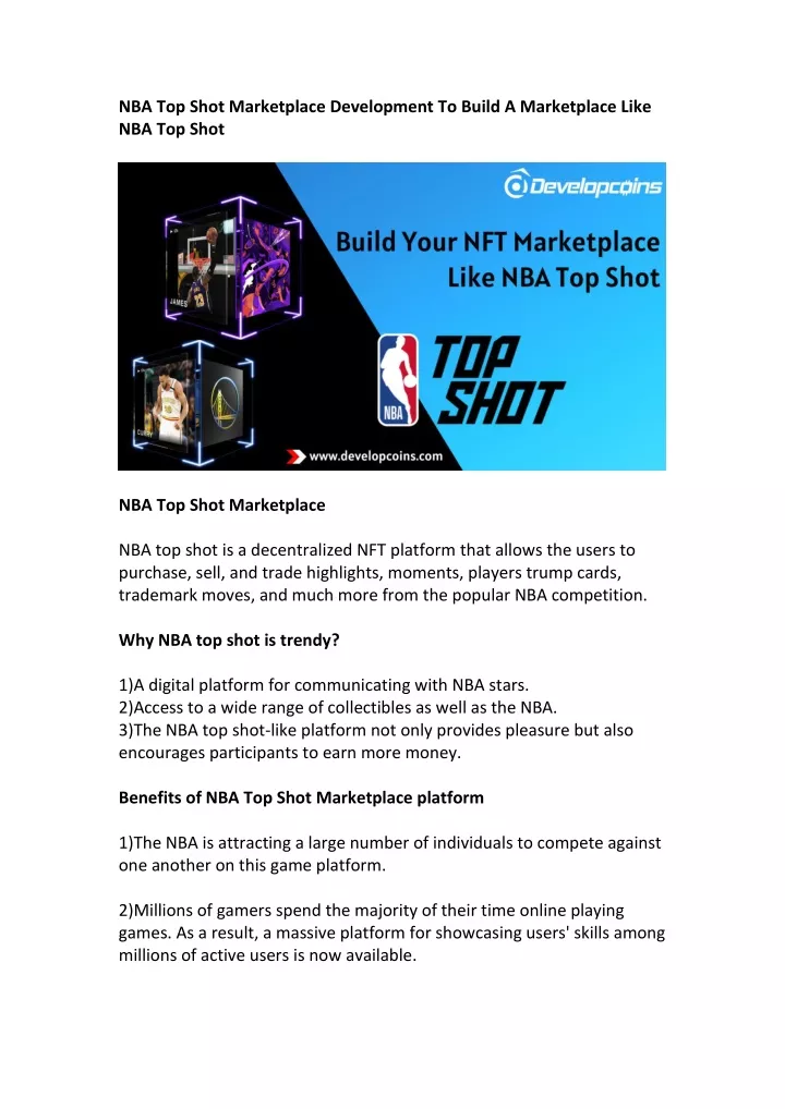 nba top shot marketplace development to build