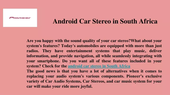 android car stereo in south africa