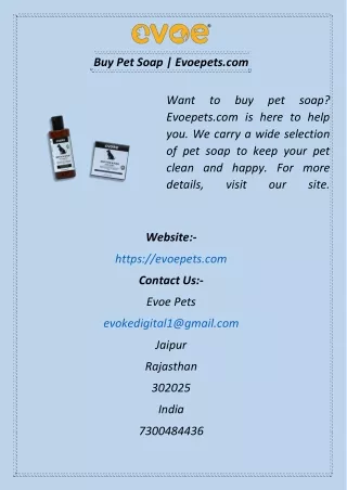 Buy Pet Soap  Evoepets