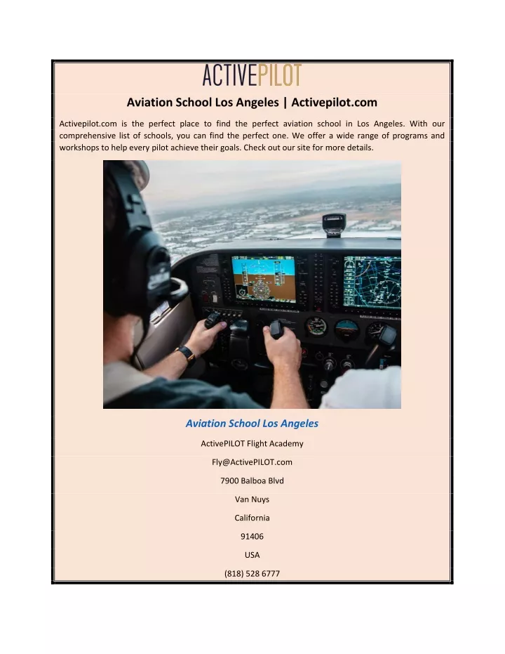 aviation school los angeles activepilot com