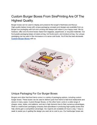 Custom Burger Boxes From SirePrinting Are Of The Highest Quality