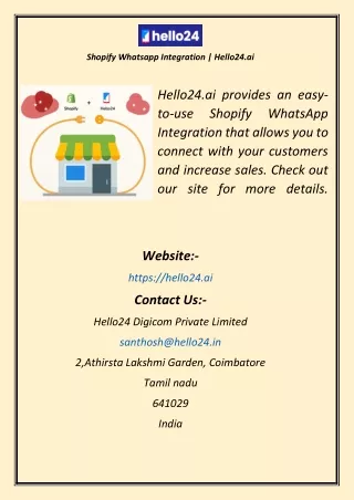 Shopify Whatsapp Integration  Hello24