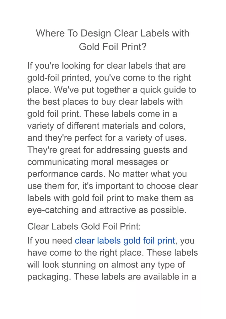 where to design clear labels with gold foil print