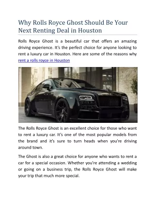 why rolls royce ghost should be your next renting deal in houston
