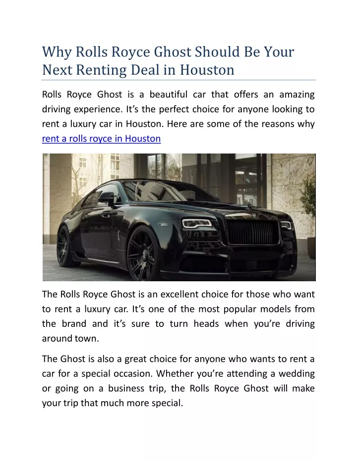 why rolls royce ghost should be your next renting deal in houston