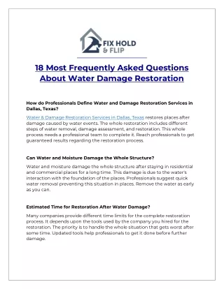 18 Most Frequently Asked Questions About Water Damage Restoration