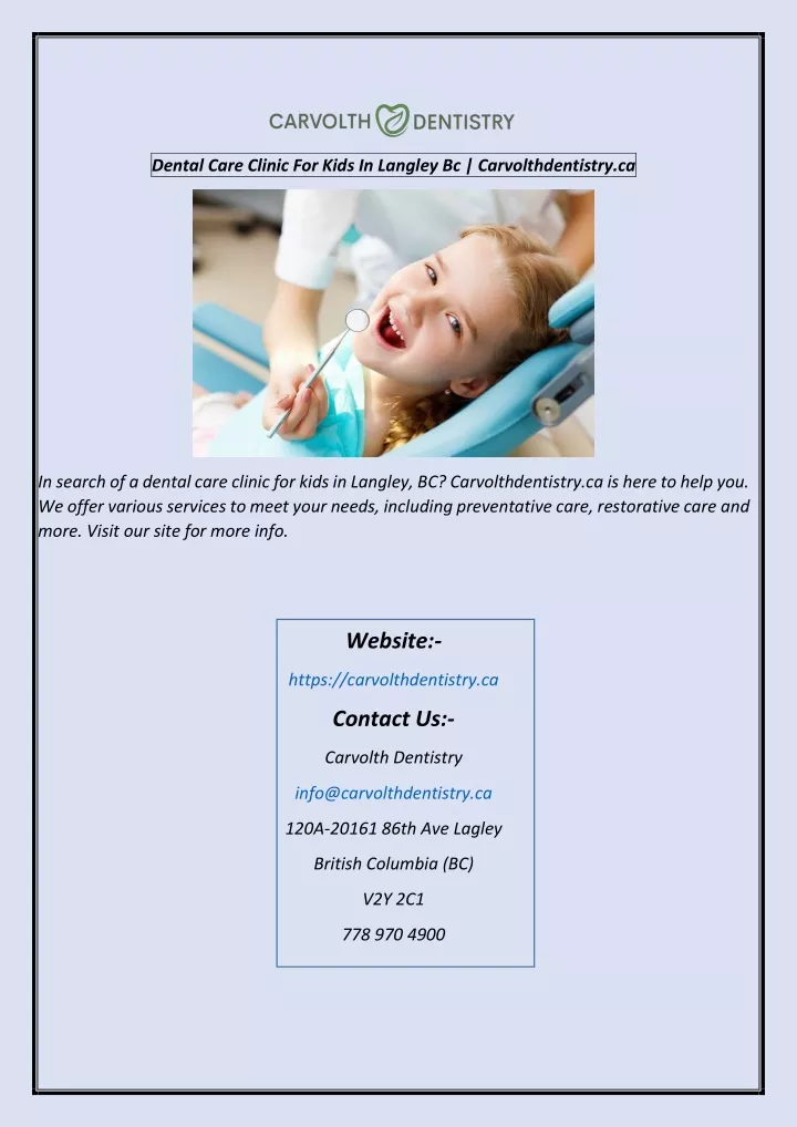 dental care clinic for kids in langley
