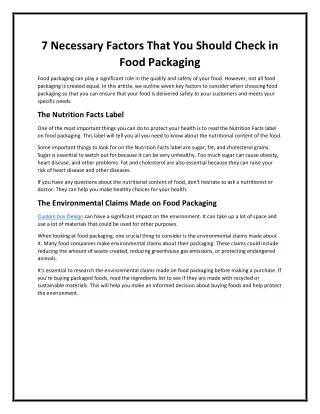 7 Necessary Factors That You Should Check in Food Packaging