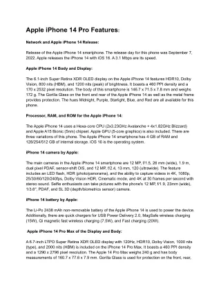 Apple iPhone 14 Pro Features_