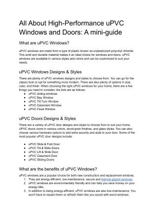 All About High-Performance uPVC Windows and Doors a mini-guide