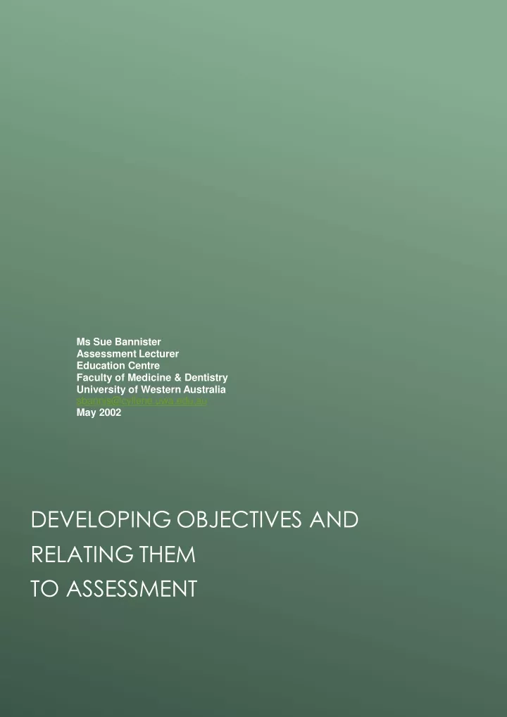 developing objectives and relating them to assessment