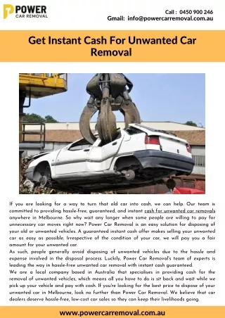 Get Instant Cash For Unwanted Car Removal
