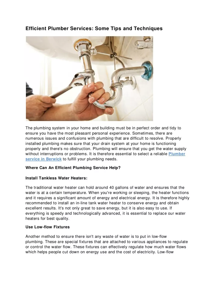 efficient plumber services some tips