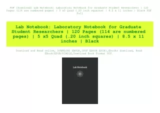 PDF [Download] Lab Notebook Laboratory Notebook for Graduate Student Researchers  120 Pages (114 are numbered pages)  5