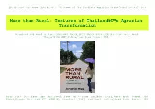 [PDF] Download More than Rural Textures of ThailandÃ¢Â€Â™s Agrarian Transformation Full PDF