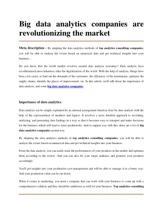 big data analytics companies are revolutionizing