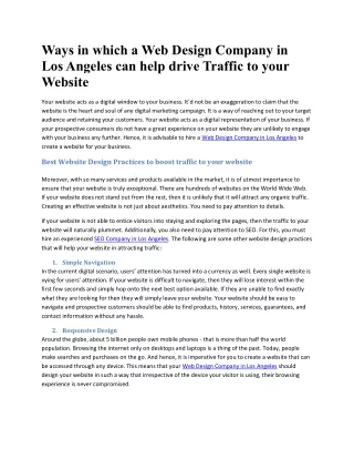 Ways in which a Web Design Company in Los Angeles can help drive Traffic to your Website