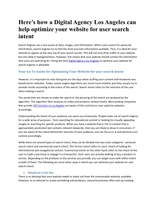 Here’s how a Digital Agency Los Angeles can help optimize your website for user search intent
