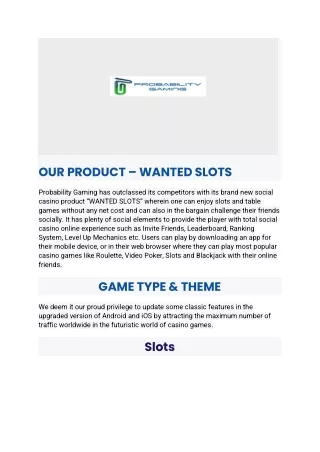 our product wanted slots