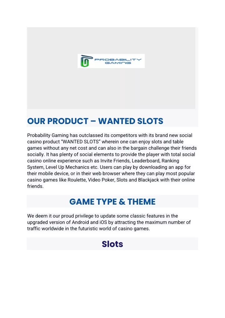 our product wanted slots