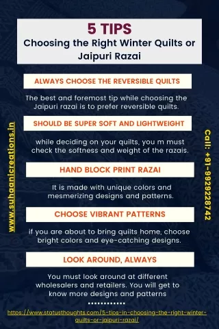 5 Tips in Choosing the Right Winter Quilts or Jaipuri Razai