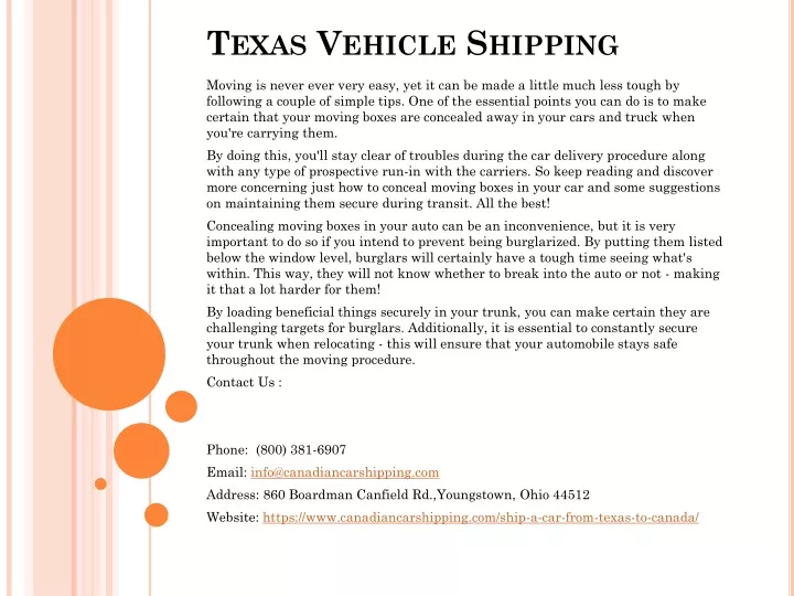 texas vehicle shipping