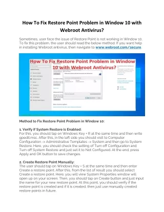 how to fix restore point problem in window