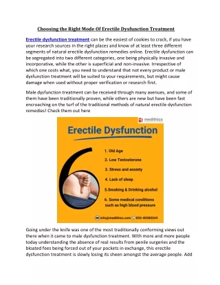 Choosing the Right Mode Of Erectile Dysfunction Treatment