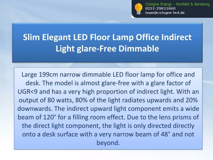 slim elegant led floor lamp office indirect light glare free dimmable