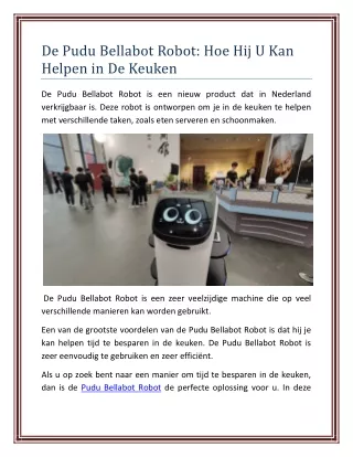 De Pudu Bellabot Robot: Hoe Hij U Kan Helpen in De Keuken